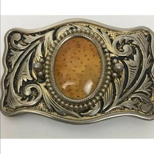 Western belt buckle mens metal engraved with stone